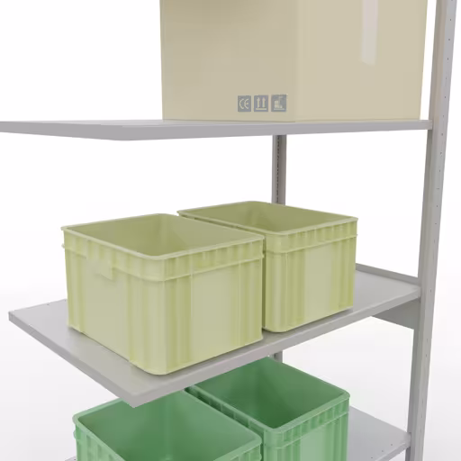 Zusatzbild des Artikels Anbauregal, Fachbodenregal Stecksystem MULTIplus150, 2500 x 1000 x 600 mm (HxBxT), 6 Fachböden, Längenriegel, RAL 7035 lichtgrau aus Anbauregal