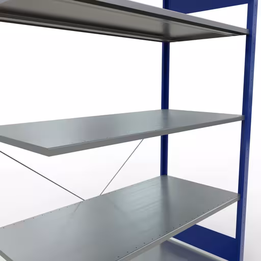 Produktbild Nr.11 des Artikels Anbauregal, Fachbodenregal Stecksystem MULTIplus150, 2000 x 1300 x 600 mm (HxBxT), 5 Fachböden, Kreuzstrebe, RAL 5010 enzianblau/verzinkt aus der Produktreihe Stecksystem von der Marke Schulte Lagertechnik