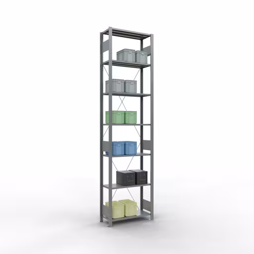 Grundregal, Fachbodenregal Stecksystem MULTIplus150, 3000 x 750 x 300 mm (HxBxT), 7 Fachböden, Kreuzstrebe, verzinkt von Schulte Lagertechnik aus der Kategorie Stecksystem