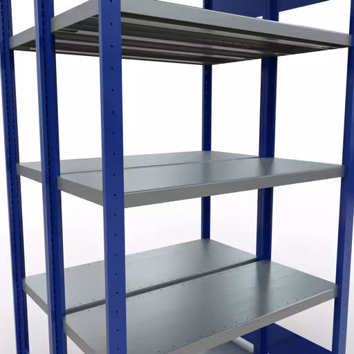 Zusatzbild des Artikels Grundregal, Doppelregal, Fachbodenregal Stecksystem MULTIplus250, 2000 x 1000 x (2x400) mm (HxBxT), 2x5 Fachböden, Längenriegel, RAL 5010 enzianblau aus Doppelregale