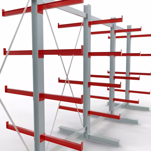 Produktbild Nr 12 des Artikels K 3000 Komplettregal, doppelseitig, 2500 x 5200 x 600 mm, RAL 7001 / RAL 3000, 5 Lagerebenen Abbildung Nr 12 des Artikels K 3000 Komplettregal, doppelseitig, 2500 x 5200 x 600 mm, RAL 7001 / RAL 3000, 5 Lagerebenen aus der Produktgruppe Kragarmregale von der Marke Schulte Lagertechnik