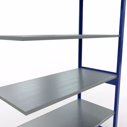Anbauregal, Fachbodenregal Stecksystem MULTIplus150, 2500 x 1300 x 600 mm (HxBxT), 6 Fachböden, Längenriegel, RAL 5010 enzianblau/verzinkt von der Marke Schulte Lagertechnik aus der Produktreihe Stecksystem