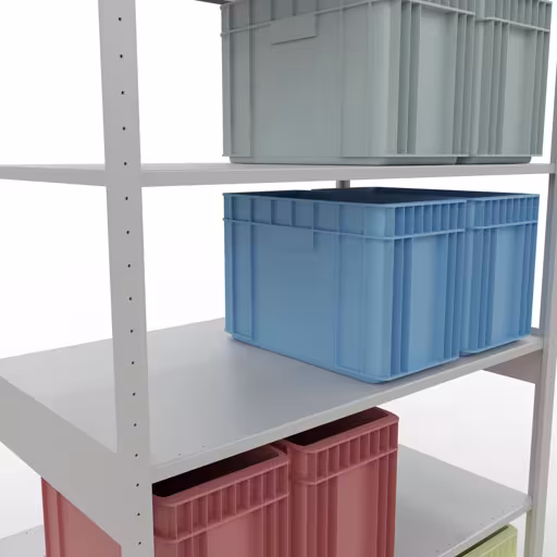 Produktbild Nr.7 des Artikels Grundregal, Fachbodenregal Stecksystem MULTIplus150, 2500 x 1300 x 800 mm (HxBxT), 6 Fachböden, Längenriegel, RAL 7035 lichtgrau aus der Produktreihe Stecksystem von der Marke Schulte Lagertechnik
