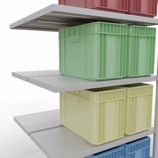 Produktbild Nr.8 des Artikels Anbauregal, Doppelregal, Fachbodenregal Stecksystem MULTIplus250, 2000 x 1000 x (2x500) mm (HxBxT), 2x5 Fachböden, Längenriegel, RAL 7035 lichtgrau aus der Produktreihe Fachbodenregale von der Marke Schulte Lagertechnik