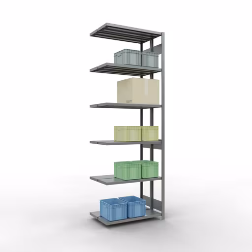 Anbauregal, Doppelregal, Fachbodenregal Stecksystem MULTIplus250, 3000 x 1000 x (2x300) mm (HxBxT), 2x7 Fachböden, Längenriegel, verzinkt von Schulte Lagertechnik aus der Kategorie Fachbodenregale