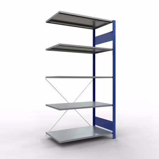 Anbauregal, Fachbodenregal Stecksystem MULTIplus85, 2000 x 1000 x 600 mm (HxBxT), 5 Fachböden, Kreuzstrebe, RAL 5010 enzianblau aus der Kategorie Anbauregal mit der Artikelnummer 13165-B