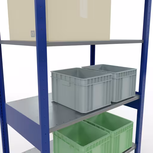 Abbildung Nr 14 des Artikels Grundregal, Fachbodenregal Stecksystem MULTIplus85, 2500 x 1000 x 600 mm (HxBxT), 6 Fachböden, Längenriegel, RAL 5010 enzianblau aus der Produktgruppe Stecksystem von der Marke Schulte Lagertechnik