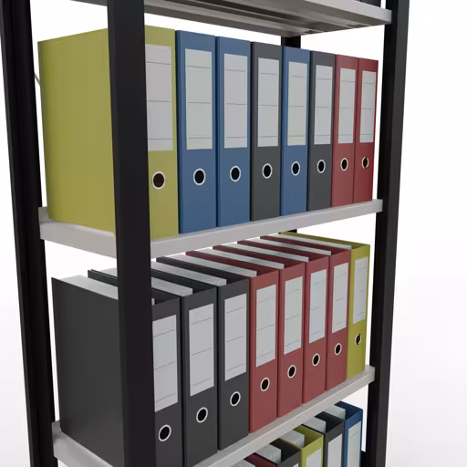 Zusatzbild des Artikels Grundregal, Büro-Fachbodenregal Stecksystem MULTIplus85, 1800 x 750 x 300 mm (HxBxT), 5 Fachböden, Kreuzstrebe, mit Anschlagleiste, schwarz/lichtgrau aus Stecksystem