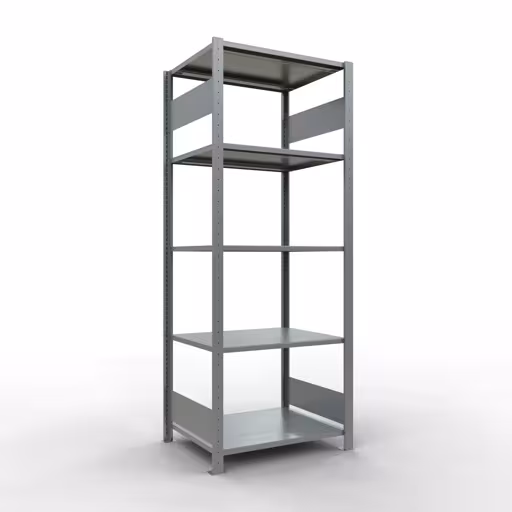 Grundregal, Fachbodenregal Stecksystem MULTIplus150, 2000 x 750 x 600 mm (HxBxT), 5 Fachböden, Längenriegel, verzinkt aus der Kategorie Grundregal mit der Artikelnummer 12760-75-LR