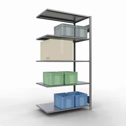 Andere Ansicht des Artikels Anbauregal, Fachbodenregal Stecksystem MULTIplus150, 2000 x 1000 x 600 mm (HxBxT), 5 Fachböden, Längenriegel, verzinkt aus der Kategorie Anbauregal