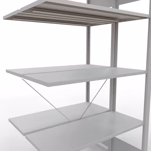 Andere Ansicht des Artikels Anbauregal, Doppelregal, Fachbodenregal Stecksystem MULTIplus150, 2000 x 1000 x (2x400) mm (HxBxT), 2x5 Fachböden, Kreuzstrebe, RAL 7035 lichtgrau aus der Kategorie Fachbodenregale