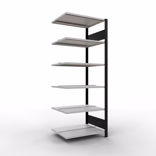 Abbildung Nr 13 des Artikels Anbauregal, Büro-Fachbodenregal Stecksystem MULTIplus150, 2000 x 750 x 600 mm (HxBxT), 6 Fachböden, Längenriegel, mit Mittelanschlag, schwarz/lichtgrau aus der Produktgruppe Büroregale von der Marke Schulte Lagertechnik