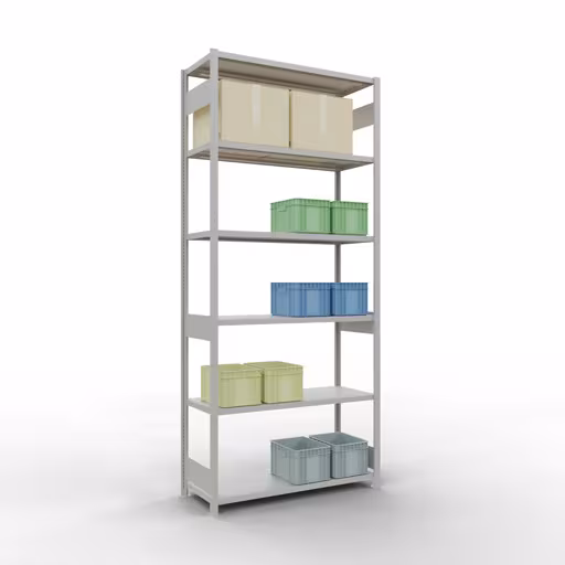Abbildung Nr 14 des Artikels Grundregal, Fachbodenregal Stecksystem MULTIplus250, 3000 x 1300 x 500 mm (HxBxT), 7 Fachböden, Längenriegel, RAL 7035 lichtgrau aus der Produktgruppe Stecksystem von der Marke Schulte Lagertechnik