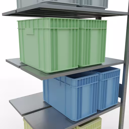 Abbildung Nr 9 des Artikels Anbauregal, Doppelregal, Fachbodenregal Stecksystem MULTIplus150, 3000 x 1000 x (2x400) mm (HxBxT), 2x7 Fachböden, Längenriegel, verzinkt aus der Produktgruppe Fachbodenregale von der Marke Schulte Lagertechnik