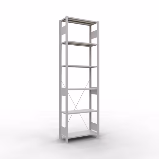 Produktbild Nr.11 des Artikels Grundregal, Fachbodenregal Stecksystem MULTIplus150, 2500 x 750 x 300 mm (HxBxT), 6 Fachböden, Kreuzstrebe, RAL 7035 lichtgrau aus der Produktreihe Stecksystem von der Marke Schulte Lagertechnik