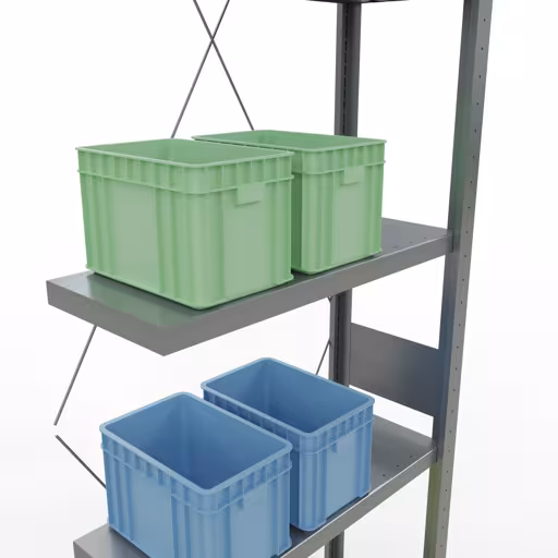Anbauregal, Fachbodenregal Stecksystem MULTIplus250, 3000 x 750 x 300 mm (HxBxT), 7 Fachböden, Kreuzstrebe, verzinkt von der Marke Schulte Lagertechnik aus der Produktreihe Stecksystem