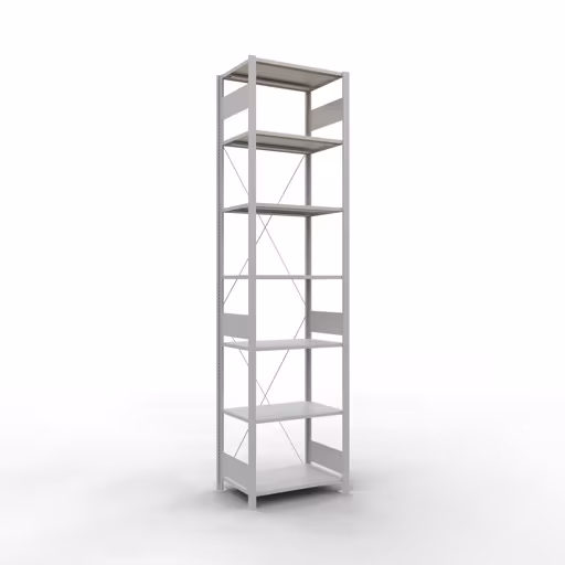 Grundregal, Fachbodenregal Stecksystem MULTIplus150, 3000 x 750 x 500 mm (HxBxT), 7 Fachböden, Kreuzstrebe, RAL 7035 lichtgrau aus der Kategorie Grundregal mit der Artikelnummer 32652-75