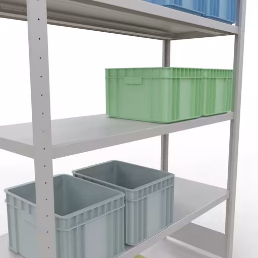 Abbildung Nr 14 des Artikels Grundregal, Fachbodenregal Stecksystem MULTIplus250, 2000 x 1300 x 500 mm (HxBxT), 5 Fachböden, Längenriegel, RAL 7035 lichtgrau aus der Produktgruppe Stecksystem von der Marke Schulte Lagertechnik