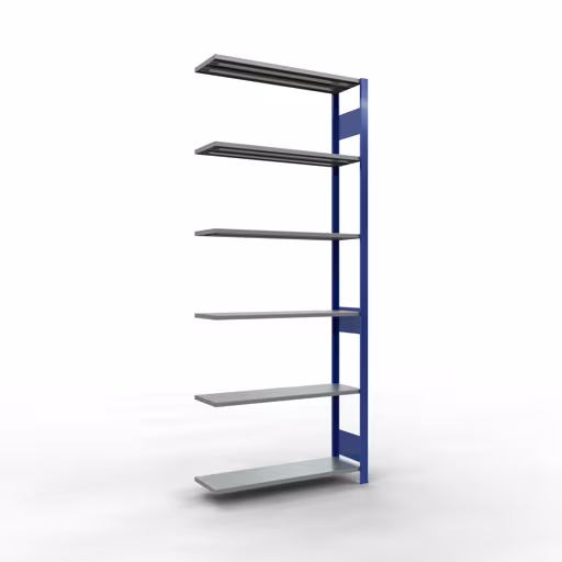 Anbauregal, Fachbodenregal Stecksystem MULTIplus150, 2500 x 1000 x 300 mm (HxBxT), 6 Fachböden, Längenriegel, RAL 5010 enzianblau/verzinkt aus der Kategorie Anbauregal mit der Artikelnummer 12736-LR-B
