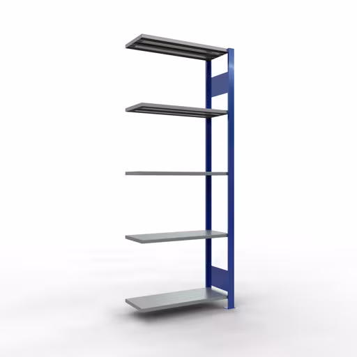 Anbauregal, Fachbodenregal Stecksystem MULTIplus150, 2000 x 750 x 300 mm (HxBxT), 5 Fachböden, Längenriegel, RAL 5010 enzianblau/verzinkt/verzinkt aus der Kategorie Anbauregal mit der Artikelnummer 12735-75-LR-B