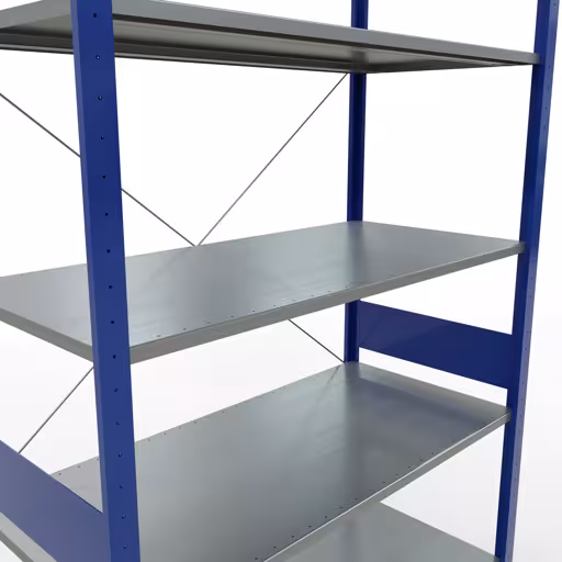 Produktbild Nr.15 des Artikels Grundregal, Fachbodenregal Stecksystem MULTIplus150, 3000 x 1300 x 600 mm (HxBxT), 7 Fachböden, Kreuzstrebe, RAL 5010 enzianblau/verzinkt aus der Produktreihe Stecksystem von der Marke Schulte Lagertechnik