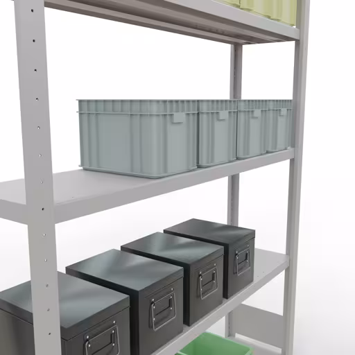 Abbildung Nr 15 des Artikels Grundregal, Fachbodenregal Stecksystem MULTIplus250, 2000 x 1300 x 300 mm (HxBxT), 5 Fachböden, Längenriegel, RAL 7035 lichtgrau aus der Produktgruppe Stecksystem von der Marke Schulte Lagertechnik
