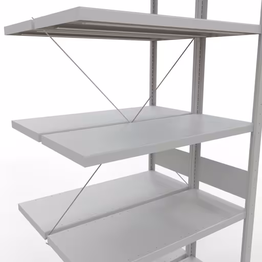 Anbauregal, Doppelregal, Fachbodenregal Stecksystem MULTIplus250, 3000 x 1000 x (2x400) mm (HxBxT), 2x7 Fachböden, Kreuzstrebe, RAL 7035 lichtgrau mit der GTIN 4058255035472 Anbauregal, Doppelregal, Fachbodenregal Stecksystem MULTIplus250, 3000 x 1000 x (2x400) mm (HxBxT), 2x7 Fachböden, Kreuzstrebe, RAL 7035 lichtgrau von Schulte Lagertechnik mit der Artikelnr. 32147-A