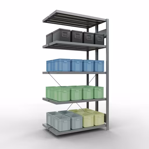 Anbauregal, Doppelregal, Fachbodenregal Stecksystem MULTIplus250, 2000 x 1000 x (2x300) mm (HxBxT), 2x5 Fachböden, Kreuzstrebe, verzinkt von der Marke Schulte Lagertechnik aus der Produktreihe Fachbodenregale