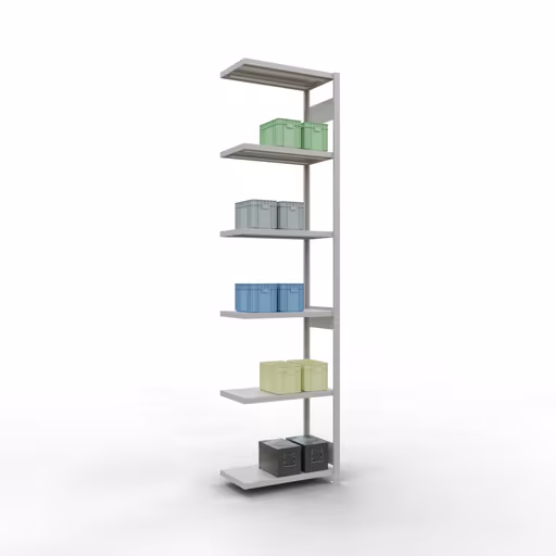 Abbildung Nr 13 des Artikels Anbauregal, Fachbodenregal Stecksystem MULTIplus250, 3000 x 750 x 400 mm (HxBxT), 7 Fachböden, Längenriegel, RAL 7035 lichtgrau aus der Produktgruppe Stecksystem von der Marke Schulte Lagertechnik