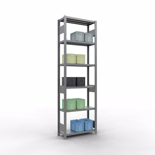 Grundregal, Fachbodenregal Stecksystem MULTIplus250, 2500 x 750 x 300 mm (HxBxT), 6 Fachböden, Längenriegel, verzinkt von der Marke Schulte Lagertechnik aus der Produktreihe Stecksystem