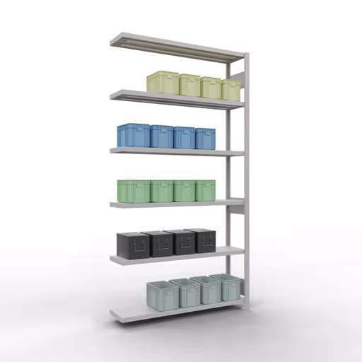 Abbildung Nr 13 des Artikels Anbauregal, Fachbodenregal Stecksystem MULTIplus250, 2500 x 1300 x 300 mm (HxBxT), 6 Fachböden, Längenriegel, RAL 7035 lichtgrau aus der Produktgruppe Stecksystem von der Marke Schulte Lagertechnik