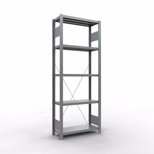 Grundregal, Fachbodenregal Stecksystem MULTIplus250, 2000 x 750 x 300 mm (HxBxT), 5 Fachböden, Kreuzstrebe, verzinkt von der Marke Schulte Lagertechnik aus der Produktreihe Stecksystem