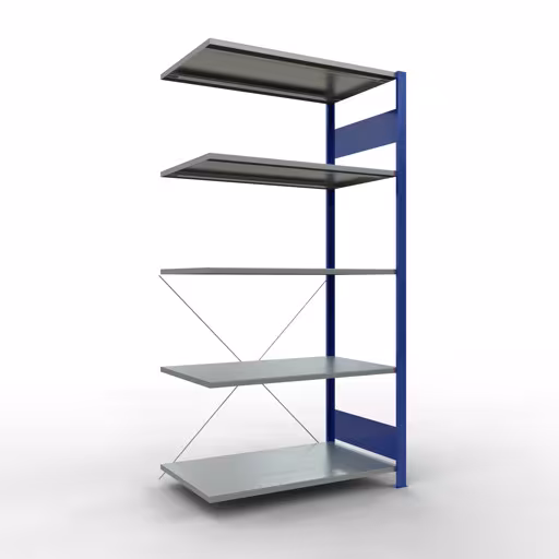 Anbauregal, Fachbodenregal Stecksystem MULTIplus150, 2000 x 1000 x 600 mm (HxBxT), 5 Fachböden, Kreuzstrebe, RAL 5010/verzinkt aus der Kategorie Anbauregal mit der Artikelnummer 12665-B