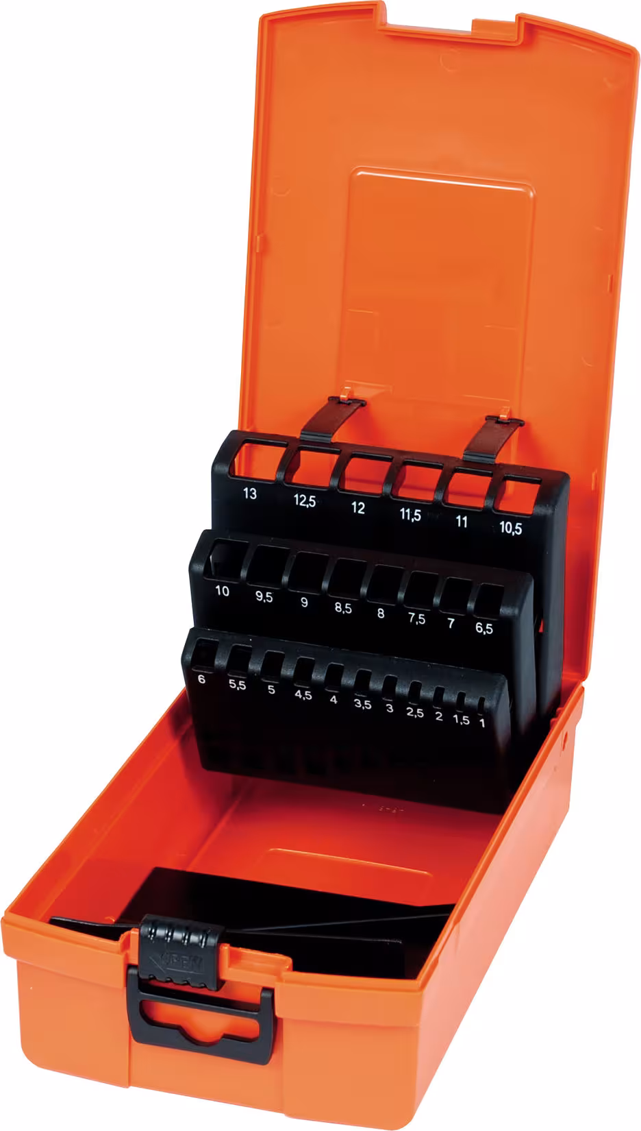 Leerkassetten und -magazine für Spiralbohrer DIN 338 Typ Variante: Kassette Kunststoff 25 teilig 1-13mm leer Farbe orange aus der Kategorie Bohrer mit der Artikelnr. 670251