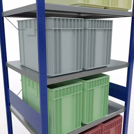 Grundregal, Fachbodenregal Stecksystem MULTIplus250, 3000 x 1000 x 800 mm (HxBxT), 7 Fachböden, Kreuzstrebe, RAL 5010 enzianblau/verzinkt von Schulte Lagertechnik mit der Artikelnr. 12982-B