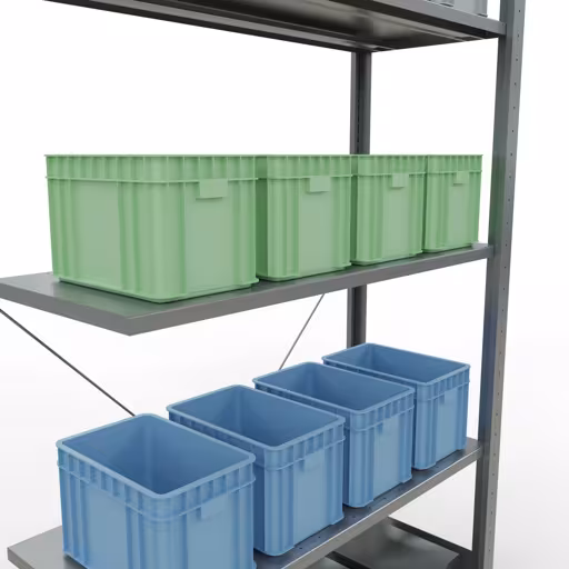 Abbildung Nr 7 des Artikels Anbauregal, Fachbodenregal Stecksystem MULTIplus150, 2000 x 1000 x 400 mm (HxBxT), 5 Fachböden, Kreuzstrebe, verzinkt aus der Produktgruppe Stecksystem von der Marke Schulte Lagertechnik