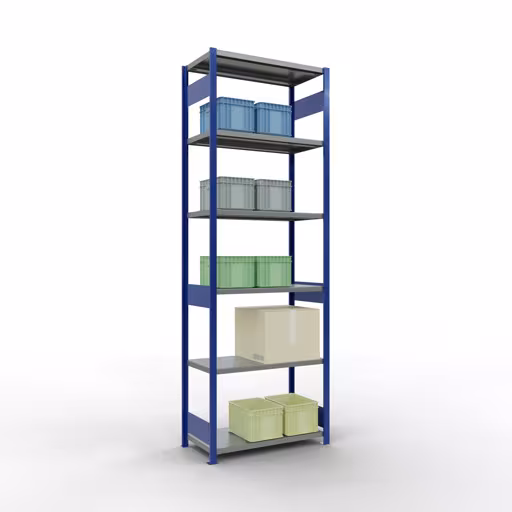 Abbildung Nr 10 des Artikels Grundregal, Fachbodenregal Stecksystem MULTIplus250, 3000 x 1000 x 500 mm (HxBxT), 7 Fachböden, Längenriegel, RAL 5010 enzianblau/verzinkt aus der Produktgruppe Stecksystem von der Marke Schulte Lagertechnik