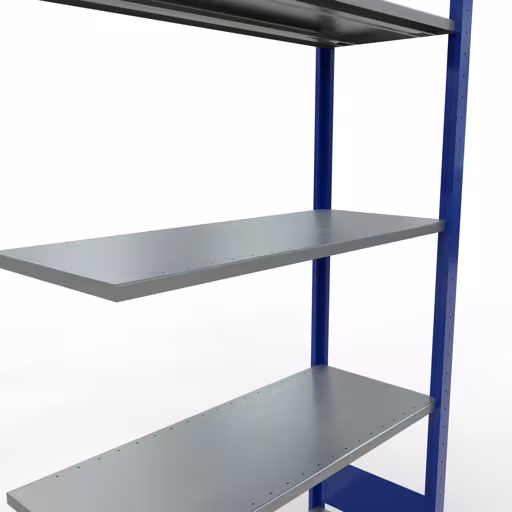 Abbildung Nr 11 des Artikels Anbauregal, Fachbodenregal Stecksystem MULTIplus85, 2000 x 1000 x 400 mm (HxBxT), 5 Fachböden, Längenriegel, RAL 5010 enzianblau aus der Produktgruppe Stecksystem von der Marke Schulte Lagertechnik