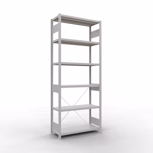 Grundregal, Fachbodenregal Stecksystem MULTIplus330, 2500 x 1000 x 400 mm (HxBxT), 6 Fachböden, Kreuzstrebe, RAL 7035 lichtgrau aus der Kategorie Grundregal mit der Artikelnummer 33841