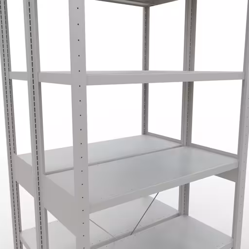 Andere Ansicht des Artikels Grundregal, Doppelregal, Fachbodenregal Stecksystem MULTIplus250, 2500 x 1000 x (2x400) mm (HxBxT), 2x6 Fachböden, Kreuzstrebe, RAL 7035 lichtgrau aus der Kategorie Fachbodenregale