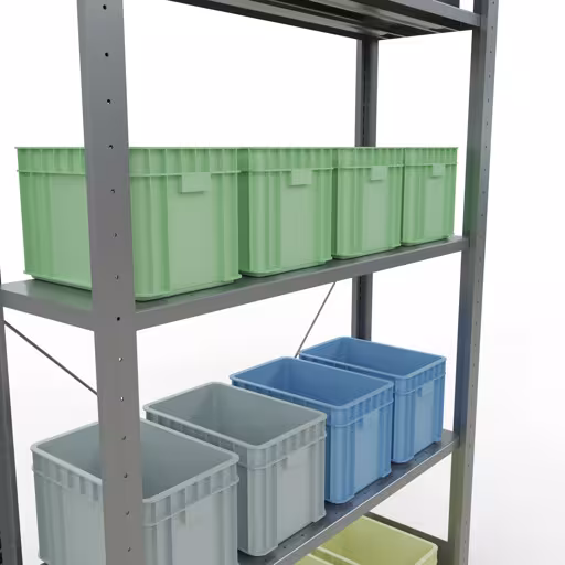 Abbildung Nr 12 des Artikels Grundregal, Fachbodenregal Stecksystem MULTIplus150, 2000 x 1000 x 300 mm (HxBxT), 5 Fachböden, Kreuzstrebe, verzinkt aus der Produktgruppe Stecksystem von der Marke Schulte Lagertechnik