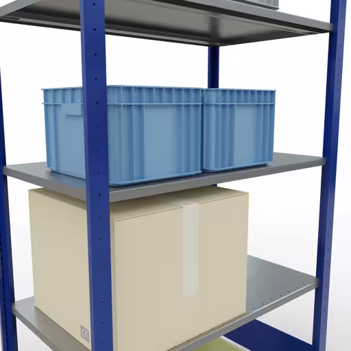 Produktbild Nr.12 des Artikels Grundregal, Fachbodenregal Stecksystem MULTIplus150, 2000 x 1000 x 600 mm (HxBxT), 5 Fachböden, Längenriegel, RAL 5010 enzianblau/verzinkt aus der Produktreihe Stecksystem von der Marke Schulte Lagertechnik
