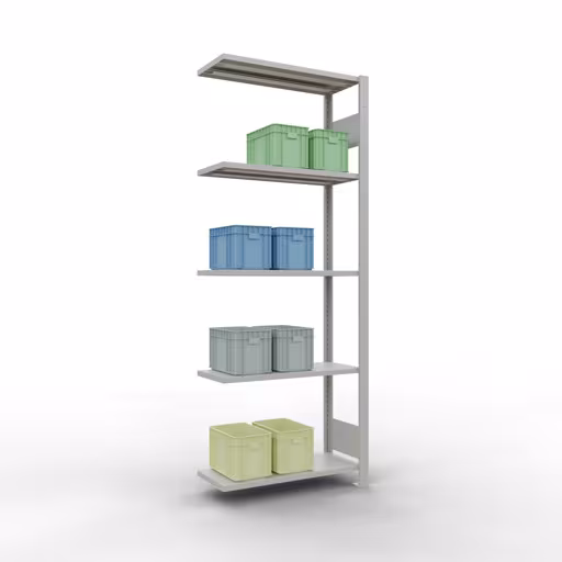 Produktbild Nr.14 des Artikels Anbauregal, Fachbodenregal Stecksystem MULTIplus150, 2000 x 750 x 300 mm (HxBxT), 5 Fachböden, Längenriegel, RAL 7035 lichtgrau aus der Produktreihe Stecksystem von der Marke Schulte Lagertechnik