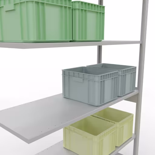 Produktbild Nr.7 des Artikels Anbauregal, Fachbodenregal Stecksystem MULTIplus150, 2500 x 1300 x 500 mm (HxBxT), 6 Fachböden, Längenriegel, RAL 7035 lichtgrau aus der Produktreihe Stecksystem von der Marke Schulte Lagertechnik