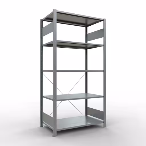 Grundregal, Fachbodenregal Stecksystem MULTIplus150, 2000 x 1000 x 600 mm (HxBxT), 5 Fachböden, Kreuzstrebe, verzinkt aus der Kategorie Grundregal mit der Artikelnummer 12760