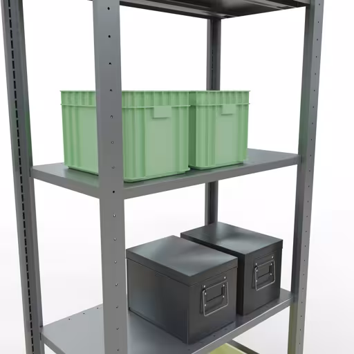 Grundregal, Fachbodenregal Stecksystem MULTIplus150, 2000 x 750 x 400 mm (HxBxT), 5 Fachböden, Längenriegel, verzinkt von Schulte Lagertechnik mit der Artikelnr. 12740-75-LR