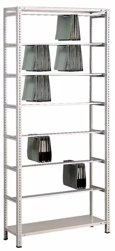 Grundregal, Schraub-Pendelhefterregal "Elba/Leitz", 2300 x 1000 x 350 mm (HxBxT), RAL 7035 lichtgrau, 7 Pendelstangen von der Marke Schulte Lagertechnik aus der Produktreihe Büroregale