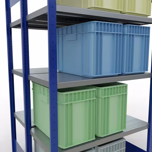 Produktbild Nr.8 des Artikels Grundregal, Doppelregal, Fachbodenregal Stecksystem MULTIplus250, 2000 x 1000 x (2x500) mm (HxBxT), 2x5 Fachböden, Längenriegel, RAL 5010 enzianblau aus der Produktreihe Fachbodenregale von der Marke Schulte Lagertechnik