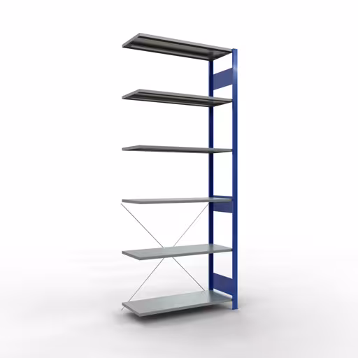 Anbauregal, Fachbodenregal Stecksystem MULTIplus150, 2500 x 1000 x 400 mm (HxBxT), 6 Fachböden, Kreuzstrebe, RAL 5010/verzinkt von der Marke Schulte Lagertechnik Anbauregal, Fachbodenregal Stecksystem MULTIplus150, 2500 x 1000 x 400 mm (HxBxT), 6 Fachböden, Kreuzstrebe, RAL 5010/verzinkt aus der Kategorie Anbauregal mit der Artikelnummer 12646-B