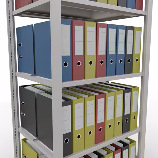 Grundregal, Büro-Fachbodenregal Stecksystem MULTIplus150, 1800 x 750 x 600 mm (HxBxT), 5 Fachböden, Längenriegel, mit Mittelanschlag, lichtgrau von Schulte Lagertechnik aus der Kategorie Büroregale
